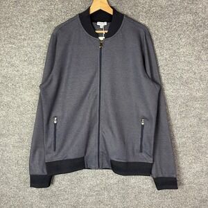 NEW Tom James Mens XXL Navy Blue Micro Houndstooth Bomber Jacket